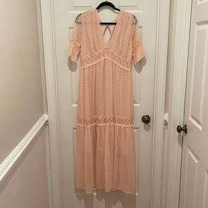 Long light pink dress with lace detail. Never worn size XL.